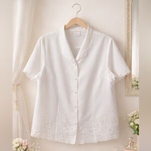 ELIZABETH WIlLIAMS | Vintage Elegant White Embroidered Women's Top